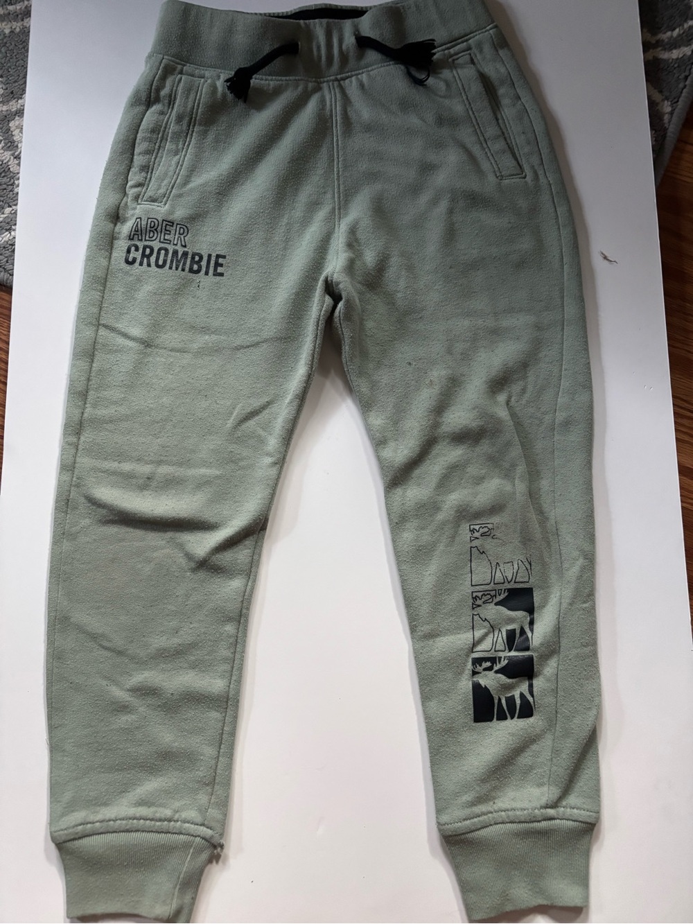 abercrombie kids sage green jogger sweatpants with logo